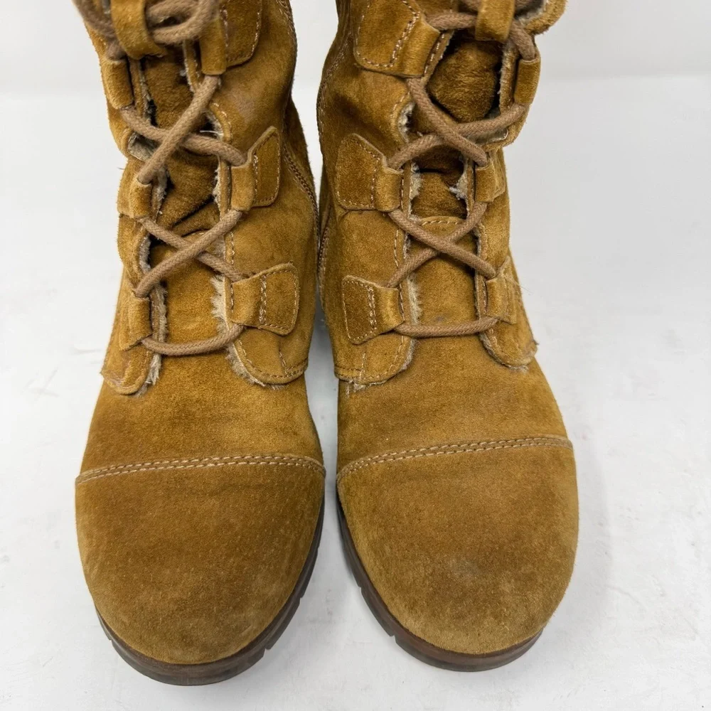 Vtg Baretraps Y2K Tan Genuine Suede Faux Fur Lining Wedge Boots Women’s US 8.5 M - Picture 3 of 15